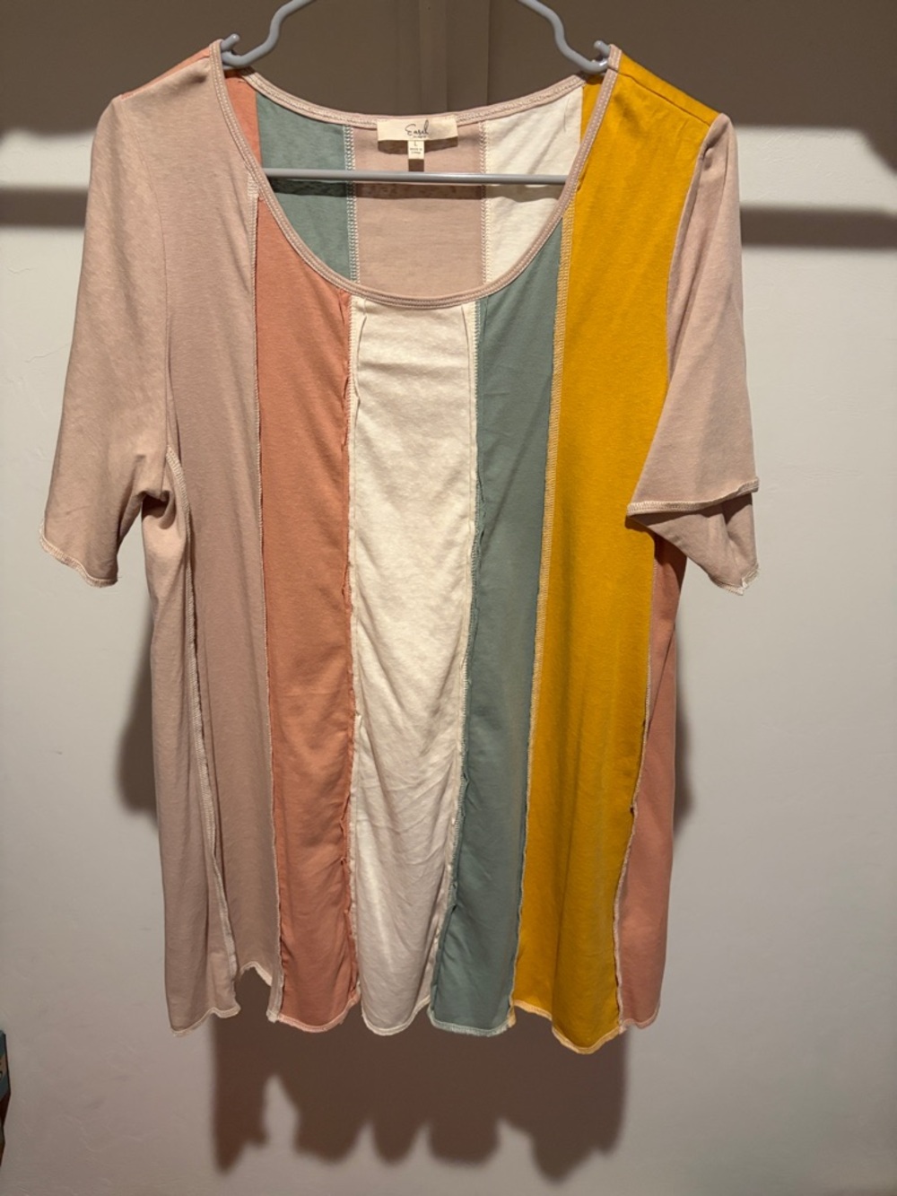 easel Short Sleeve Vertical Stripe Tee in Mustard, Sage, Cream, Rust, Blush